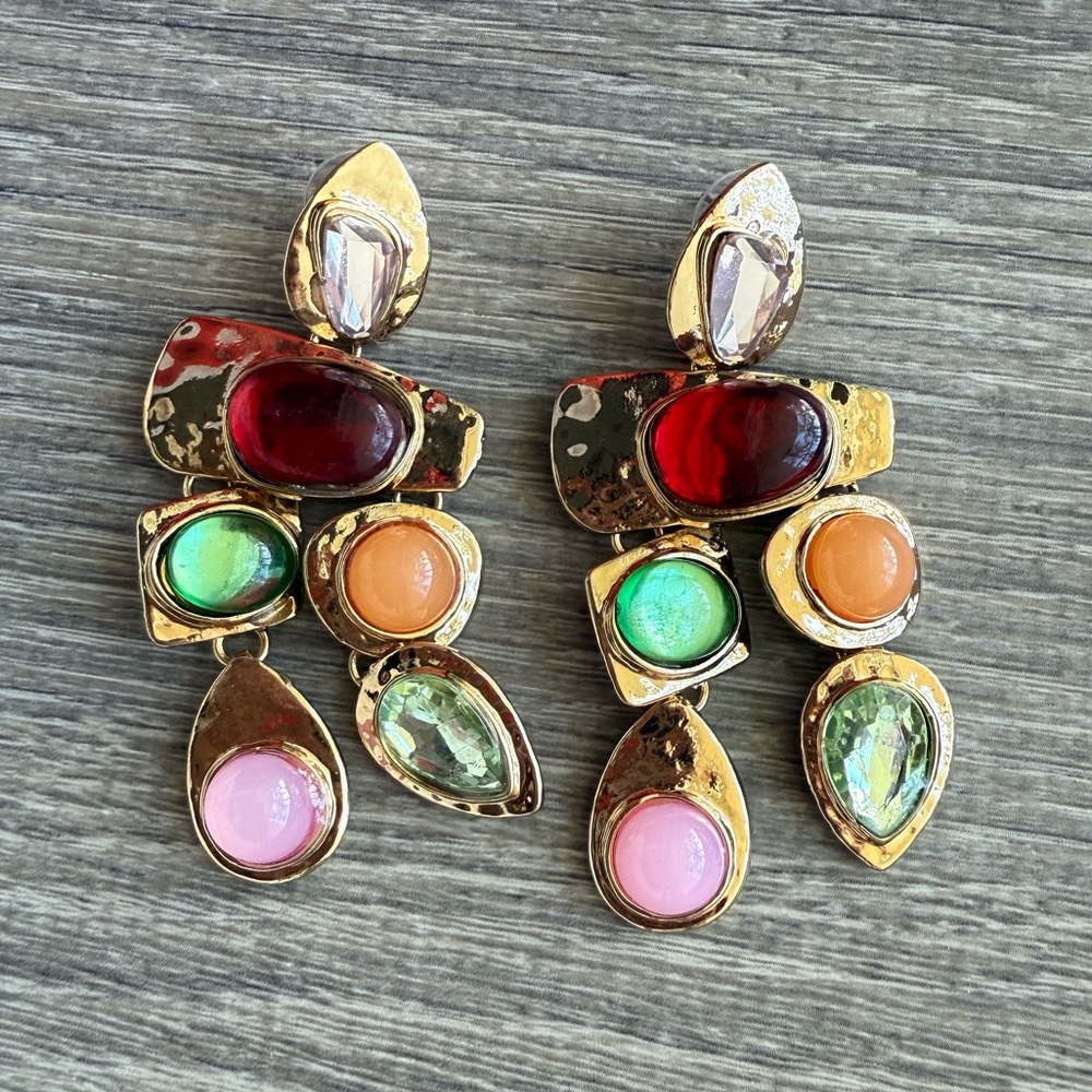 Elegant Gold-Tone Multicolor Gemstone Earrings